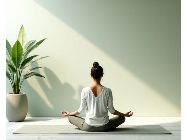 Persona serena in meditazione, che rappresenta calma e gestione dello stress.